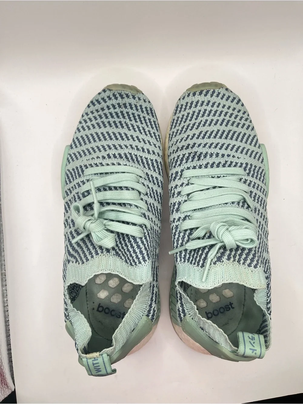 adidas Men's 10 NMD R1 Primeknit Mint Green & Blue Sneakers